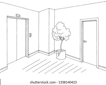 Corridor graphic black white interior sketch illustration vector