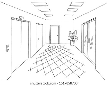 Corridor Graphic Black White Interior Sketch Stock Vector (Royalty Free ...