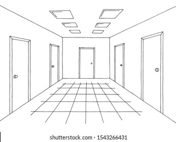 Corridor graphic black white interior sketch illustration vector