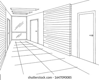 Corridor graphic black white interior sketch illustration vector