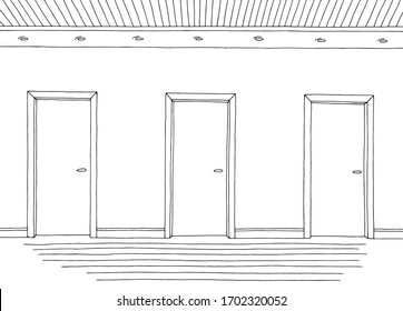 Corridor graphic black white interior sketch illustration vector