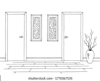 Corridor graphic black white interior sketch illustration vector