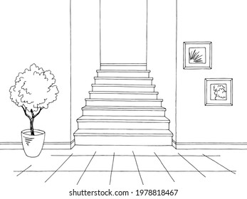 Corridor graphic black white interior sketch illustration vector 