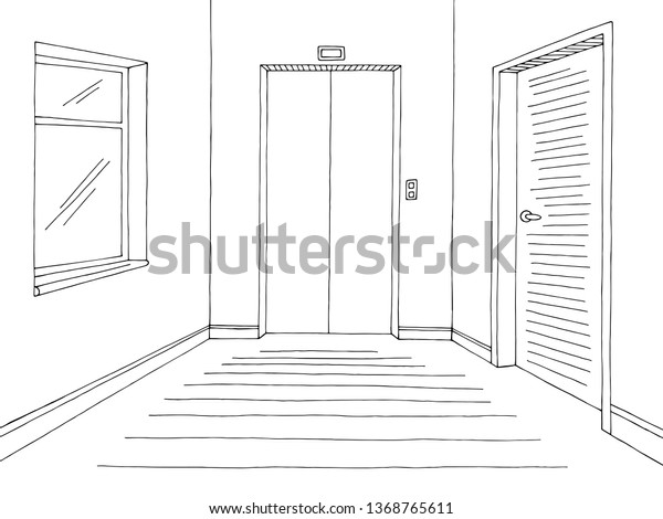 Corridor Graphic Black White Interior Sketch Stock Vector (Royalty Free ...