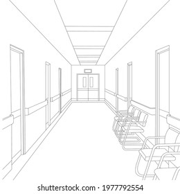 corridor in hospital, sketch, vector