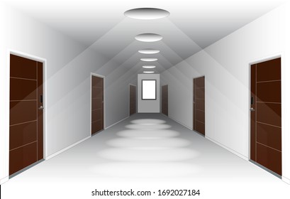 Corridor inside the hotel or condo with six doors