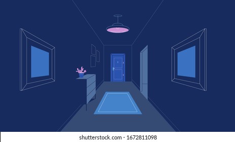 Corridor interior background. Design of corridor. Hallway illustration.