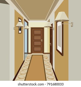 Corridor interior background. Design of old corridor. Hallway illustration.