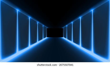 Corridor interior design 3D fantasy Sci Fi, vector background illustration.