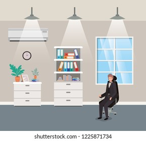 corridor office with businessman sitting