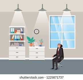 corridor office with businessman sitting