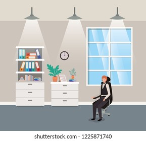 corridor office with businessman sitting