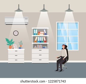 corridor office with businessman sitting