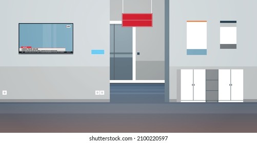 Corridor and open space modern interior design flat vector illustration.