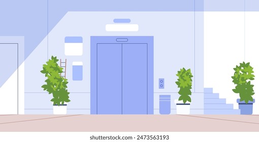 Corridor of residential building with closed elevator. Minimalistic style flat vector illustration