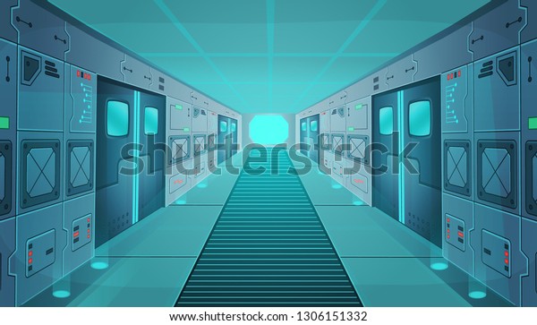 Corridor Spaceshipvector Cartoon Background Interior Room