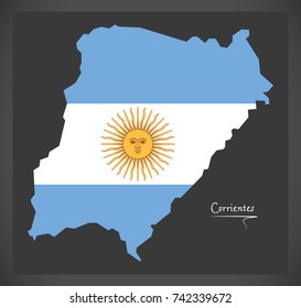 Corrientes map of Argentina with Argentinian national flag illustration