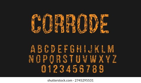 Corrode Distressed Font - Orange Rusted Textured Alphabet on Black