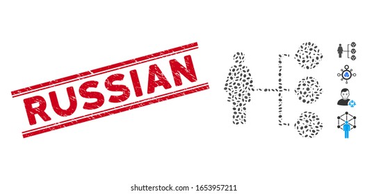 Corroded red stamp watermark with Russian caption inside double parallel lines, and mosaic nursery kids relations icon.