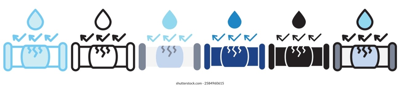 Corrosion multi-style icon, outline, flat, glyph, dual tone, line color, UI, UX kit, app and web development, digital or print. For industry, education, ecology, environment, water treatment theme.