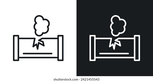 Corrosion Rusty Through Valve Tube Steam Gas Leak Pipeline Icon Designed in a Line Style on White Background.