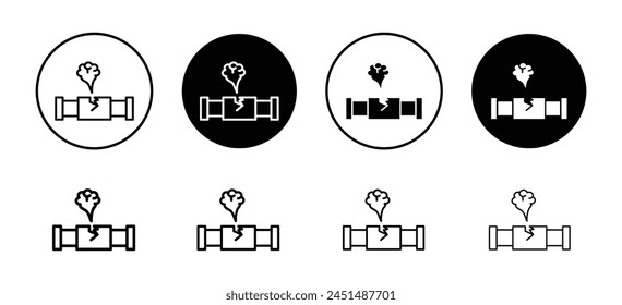Corrosion rusty through valve tube steam gas leak pipeline icon. industrial water plumbing repair work symbol.