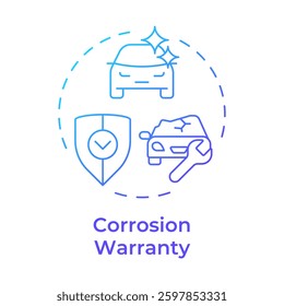 Corrosion warranty blue gradient concept icon. Car repair, renovation. Protection, safety. Round shape line illustration. Abstract idea. Graphic design. Easy to use in infographic, presentation