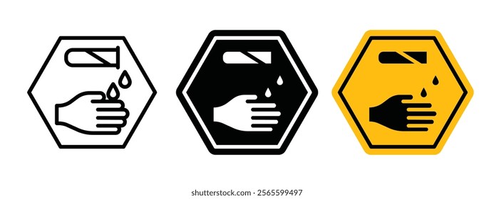 Corrosive acid safety sign vector in black and yellow colors