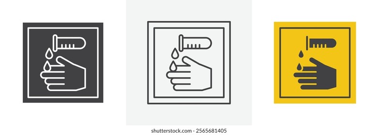 Corrosive acid safety signs set in black and colored versions
