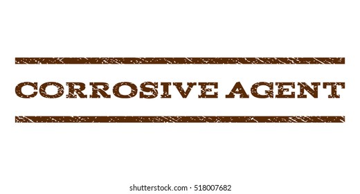 Corrosive Agent watermark stamp. Text caption between horizontal parallel lines with grunge design style. Rubber seal stamp with dust texture. Vector brown color ink imprint on a white background.