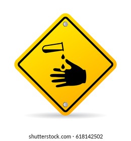 Corrosive chemicals danger warning vector sign on white background