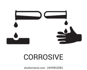 corrosive glyph icon, corrosive vector symbol set. danger acid safety warning sign