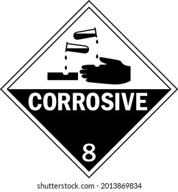 Corrosive hazard placards class 8. Dangerous goods safety signs and symbols.