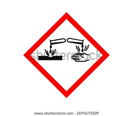 Corrosive hazard warning sign corrosive substance icon. Standard pictogram of corrosive symbol, warning sign of globally harmonized system (GHS) vector design and illustration.

