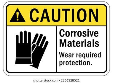 Corrosive material sign and labels avoid contact with eyes and skin, wear protective equipment