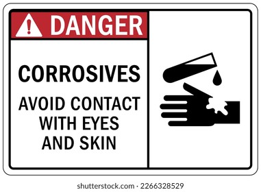 Corrosive material sign and labels avoid contact with eyes and skin, wear protective equipment