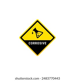 Vector de señales corrosivas o Vector de señales de advertencia corrosivas aislado. La mejor etiqueta corrosiva para la señal de advertencia en su producto.