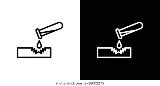 Symbol für korrosive Substanz. Isoliertes Objekt auf schwarz-weißem Hintergrund.