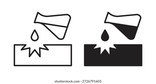 Symbolsatz für korrosive Substanz. Paket mit minimalem Logo-Webelement.