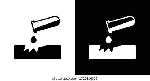 Ícone de substância corrosiva simples ilustrações gráficas planas. Vetor de silhueta preto e branco