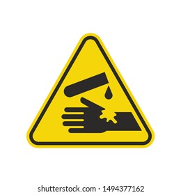 Corrosive Substance Sign Isolated On White Background. Yellow Triangle Warning Symbol Simple, Flat, Vector, Icon You Can Use Your Website Design, Mobile App Or Industrial Design. Vector Illustration