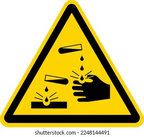 Señal de advertencia corrosiva en el fondo aislado. Ilustración vectorial. 