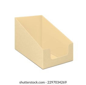 Corrugate cardboard open show box mockup. Vector illustration isolated on white background. Easy to use for your product. EPS10.