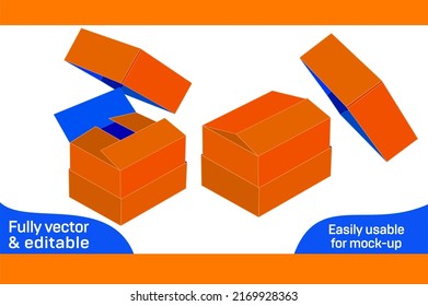 Corrugated 3 lid standard box, gift cardboard carton shipping box die cut template