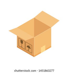 Corrugated box. Concept for cargo shipping, unpacking. Isometric vector illustration isolated on white background.