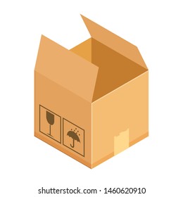 Corrugated box. Concept for cargo shipping, unpacking. Isometric vector illustration isolated on white background.