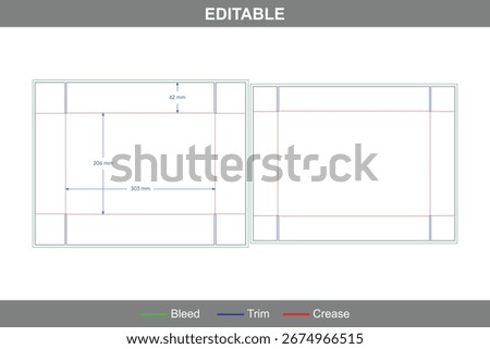 Corrugated box with lid dieline for durable packaging solutions, printable box design for retail shipping cartons with an accurate structural die line file