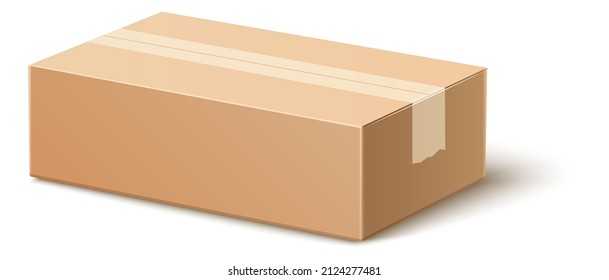 Corrugated box mockup. Closed blank cardboard container in realistic style