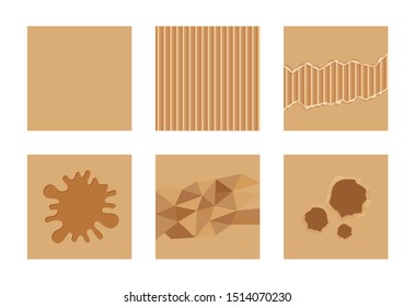 corrugated box textured set of (paper torn, wet corrugated, cardboard box with hole, crumpled crate box texture), cardboard boxes brown for materials concept, raw material of paper cardboard box