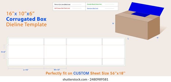 Corrugated Cardboard Storage Box, Medium size 16 x 10 x 6 inches. A box is a container with a dimensional structure used to store, protect, and transport items.